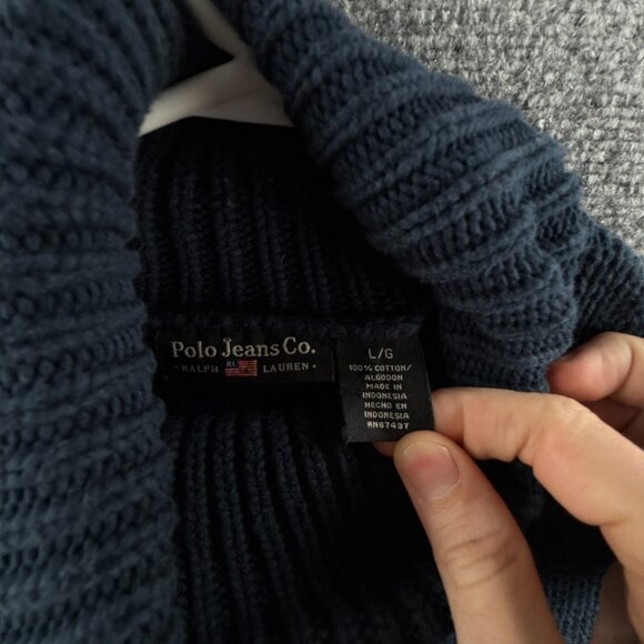 Polo Jeans Ralph Lauren Flag Sweater Knit Large Blue Embroidered Turtleneck - Picture 15 of 16